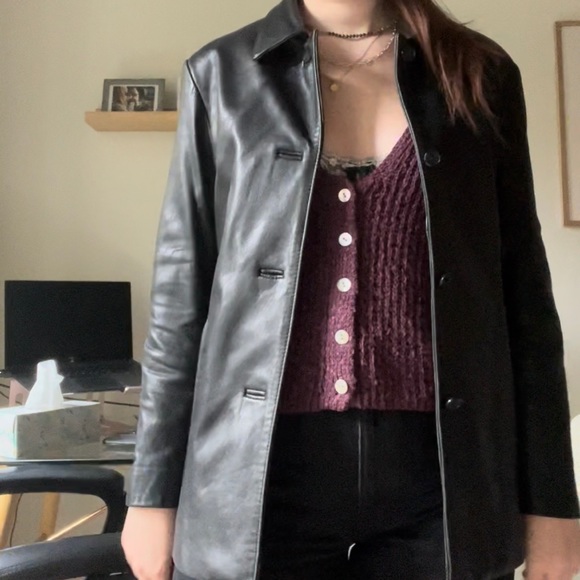 90s black leather jacket - Picture 3 of 4